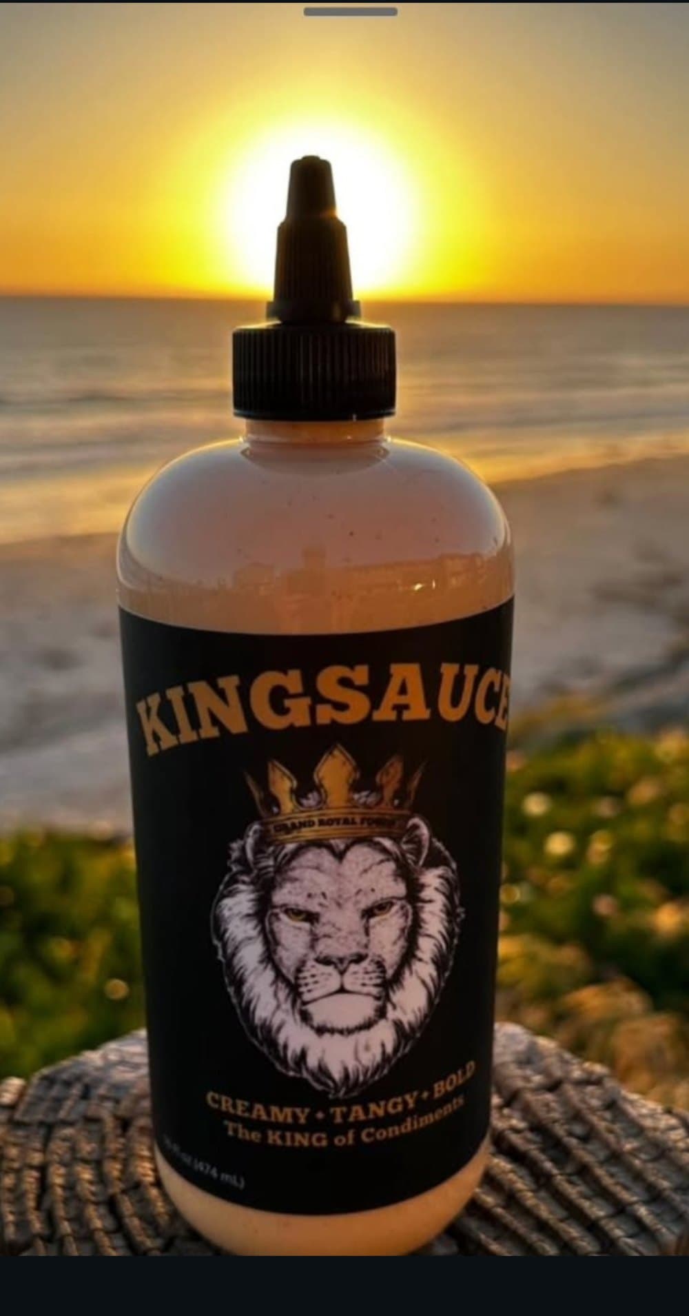Bottle of King Sauce in the sun